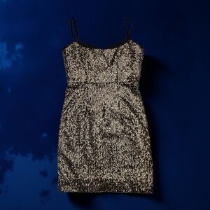 MILLY Elegant Gold Sequence Dress With Black. Size 2. Excellent Condition!!!